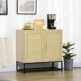 HOMCOM Bufet joasă de stil boem cu dulap 2 uși ratan țesut raft ajustabil în înălțime 80 x 40 x 80 cm natural | Aosom Romania