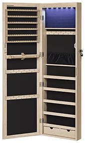 Dulap bijuterii suspendat cu oglinda, MDF melaminat / catifea, stejar, Songmics