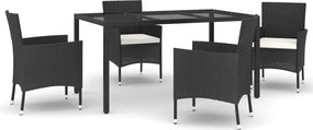 vidaXL Set mobilier de grădină cu perne, 5 piese, negru, poliratan