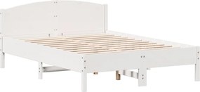 vidaXL Cadru de pat fără saltea, alb, 135x190 cm, lemn masiv de pin