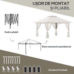 Outsunny Pavilion Pliabil Pop-Up 4x4 m cu Înălțime Reglabilă pe 3 Niveluri, Pavilion Exterior cu Plasă de Țânțari, Saci de Nisip, Geantă de Transport, UV50+, pentru Grădină Camping Petreceri, Crem | Aosom Romania