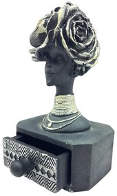 Statueta africana - Caseta bijuterii ZURI, Negru  Argintiu