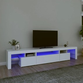 Comode TV cu lumini LED, alb，215x36,5x40