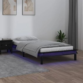 820595 vidaXL Cadru de pat cu LED, negru, 90x200 cm, lemn masiv