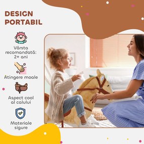 HOMCOM Cal balansoar din pluș pentru copil de la 2 ani, cu efecte sonore, șa și bride 85 cm (lungime) bej | Aosom Romania