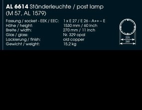 Stalp iluminat exterior din fier forjat, inaltime 153cm, AL 6614