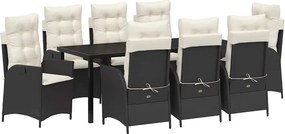 vidaXL Set de masă pentru grădină cu pernă 9 pcs Negru poliratan