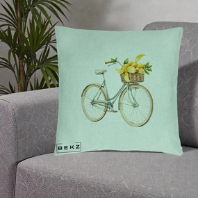 Perna Decorativa Bicicleta cu Cos de Lamai Mediteranean, 40x40 cm, Verde Menta, Husa Detasabila, Perna Inclusa, BEKZ®
