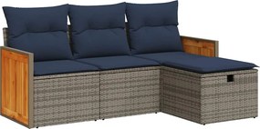 vidaXL Set canapea de grădină cu perne, 4 piese, gri, poliratan