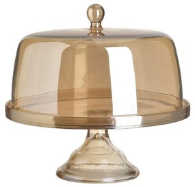 Platou din sticla cu picior si capac Amber 29 cm x 30 cm