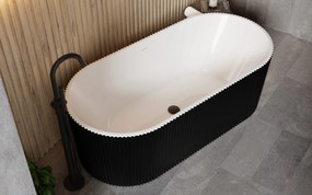 Cada baie freestanding 170 x 75 cm, forma ovala, 3D negru cu alb Scarlet Foglia Negru lucios