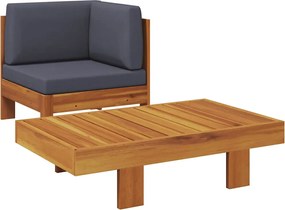 vidaXL Set mobilier grădină perne gri închis, 2 piese, lemn acacia
