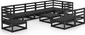 vidaXL Set mobilier de grădină, 10 piese, negru, lemn masiv de pin