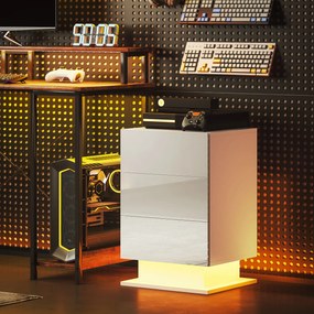 HOMCOM Noptieră cu Lumini LED Reglabile, 3 Sertare și Telecomandă, 40x35x60 cm, Alb | Aosom Romania