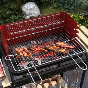 Outsunny Grătar cu Cărbuni, Roți si Grilaj cu Înălțime Reglabilă, 3 Rafturi și Tavă pentru Cenușă, 103x47x95 cm, Roșu | Aosom Romania