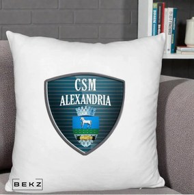 Perna Personalizata CSM Alexandria Fotbal, 40x40 cm, Alb Pufos, Husa Detasabila, Perna Inclusa, BEKZ®