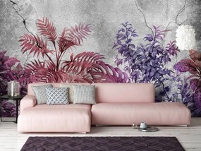 Fototapet - Plante pe beton - violete (254x184 cm)