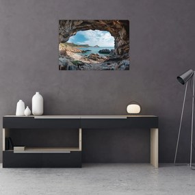 Tablou pe sticlă - Peșteră lângă mare (70x50 cm)