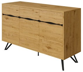 Comodă cu 3 uși, picioare metalice, mult spațiu de depozitare, 140x40x75,5 cm, Culoare naturală