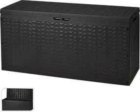 Cutie de depozitare exterior aspect ratan, capac cu inchidere, 320L, negru