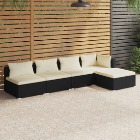 3101623 vidaXL Set mobilier de grădină cu perne, 5 piese, negru, poliratan