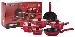 Set oale si tigai cu capace, marmorate, 10 piese Royalty Line RL-T10 rosu, antiaderente