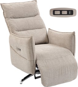 HOMCOM Fotoliu relax electric rotativ pentru adulți, fotoliu cu material aspect in și porturi de încărcare, bej | Aosom Romania