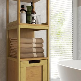 kleankin Dulap Baie Stil Natural dim. 30L x 30l x 144H cm 3 rafturi 2 sertare Bambus | Aosom Romania