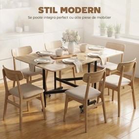 HOMCOM Masă Pliabilă pentru Dining, Masă de Bucătărie Extensibilă cu Roți și Frâne, pentru 4-6 Persoane, Birou Rabatabil cu Structură din Oțel, pentru Living, 120x80x73 cm, Stejar | Aosom Romania