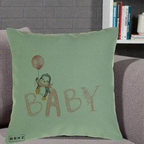 Perna Personalizata Baby Pinguin Roz, 40x40 cm, Verde, Husa Detasabila, Perna Inclusa, BEKZ®