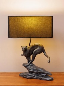 Lampa de masa, din rasina, cu abajur din bumbac, Leopard