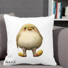 Perna Decorativa Pui Pufos cu Sosete Dungate, 40x40 cm, Alba Mata, Husa Detasabila, Perna Inclusa, BEKZ®