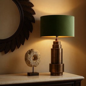 Lampă de masă Art Deco bronz cu abajur din catifea verde cu auriu 50 cm - Bruut