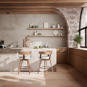 Scaune de bar crem/în culoare naturală cu cotiere 2 buc. tapițate Ilia – MOME