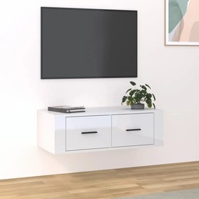 Dulap TV suspendat, alb extralucios, 80x36x25 cm, lemn compozit 1, Alb foarte lucios