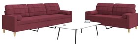 vidaXL Set canapea cu perne, 2 piese, roșu vin, material textil