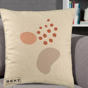 Perna Decorativa Abstract Forme Organice Pastel, 40x40 cm, Bej, Husa Detasabila, Perna Inclusa, BEKZ®