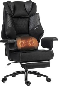 DOWINX 66B3 – Scaun directorial XXL, Extra-Lat și Construcție Heavy-Duty, Masaj Lombara Dublu, cotiere reglabile, suport pentru picioare, Rezistent 180 kg, plasă respirabilă+PU, Negru