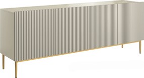 Comodă Nicole 200 cm cu patru uși, cu fronturi riflate - cașmir / picioare aurii