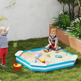AIYAPLAY Cutie de Nisip pentru Copii 3-6 Ani cu 4 Locuri de Șezut în Colțuri, 133x133x16 cm, Albastru | Aosom Romania