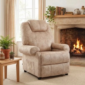 HOMCOM Fotoliu cu Înclinare Manuală Tapițat cu Suport Retractabil pentru Picioare și Buzunare Laterale, 88x91x108 cm, Bej | Aosom Romania