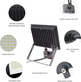 Proiector LED cu senzor de mișcare NOCTIS LUX 3, 50W, 230V, 3000K, IP44, negru