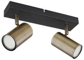 Aplica de perete / tavan cu 2 spoturi directionabile design modern ROBBY negru mat, alama antica