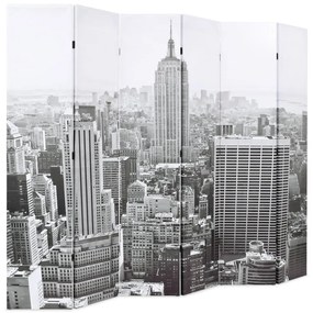 245860 vidaXL Paravan cameră pliabil, 228 x 170 cm, New York pe zi, alb/negru
