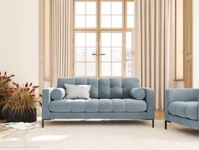 Canapea Bali Light Blue, 2 locuri/catifea/picioare negre