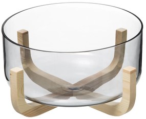 Bol de salata ARHA, 24 cm, sticla, cu suport din lemn