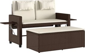 vidaXL Bancă de grădină rabatabilă cu perne, maro, poliratan