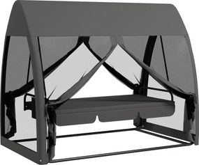 Outsunny Balansoar de Grădină 2-în-1 Convertibil în Pat cu Perne, Balansoar cu Husă și Plasă de Țânțari cu Fermoar, 240x140x197 cm, Gri | Aosom Romania