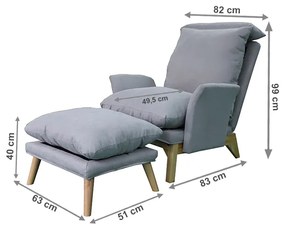 Fotoliu reclinabil cu taburet, Culoare Gri deschis / Natural ZANDER