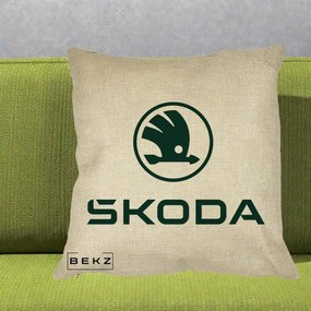 Perna Personalizata cu emblema Skoda, 40x40 cm, Crem, Husa Detasabila, Perna Inclusa, BEKZ®